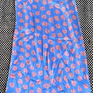 Equipment Femme Slip Satin Silky Dress Pink Flowers On Blue Midi Small